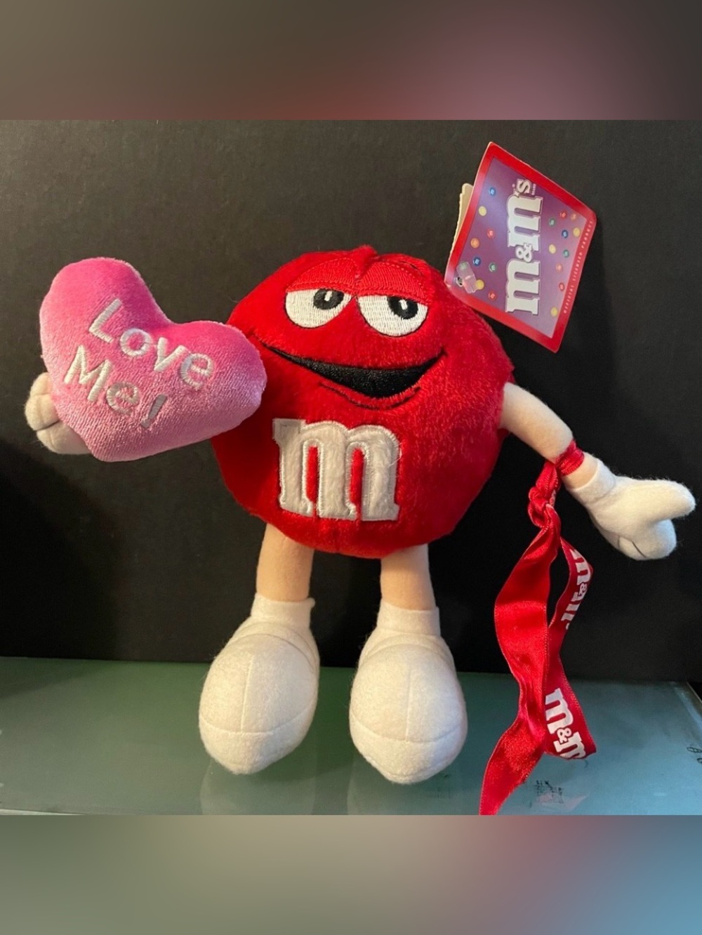 NWT Vintage M&Ms Red M&M Valentine's Day  7" Plush LOVE ME Pink Heart poseable